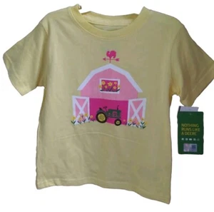 JOHN DEERE Baby Toddler Girl Tshirt Yellow With Barn Tractor 4T - Picture 1 of 2