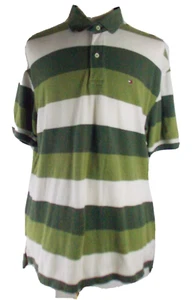 TOMMY HILGIFER Polo Shirt Men's Size XL GREEN Tan Stripe Short Sleeve Cotton - Picture 1 of 6