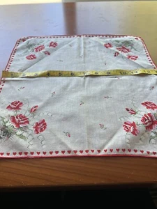 Vintage Valentine’s Hankie Lily Of The Valley Roses Hearts - Picture 1 of 1