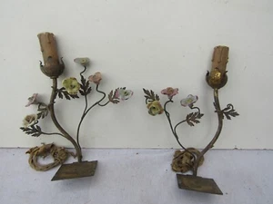 paire de lampe ancienne fleur porcelaine et laiton - Picture 1 of 7
