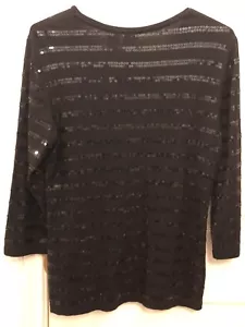 Black Sequined Striped Stretch Top Womens Small Party Ready Nice Emma James - Picture 1 of 5