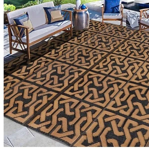 Stylish Black & Brown Outdoor Mat - 5' x 8' for Porch, Deck & RV Adventures - Picture 1 of 10