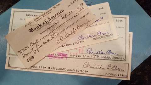 Buddy Ebsen Canceled checks - 1 signed Buddy 3 signed Christian Ebsen Cover