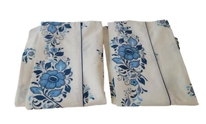 Vintage Sears Roebuck Percale Pillowcases Set White Blue Floral Standard Size - Picture 1 of 8