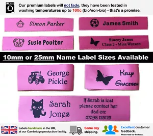 PINK Sew In/On Personalised School Name Labels Name Garment Tags Labels - Picture 1 of 7