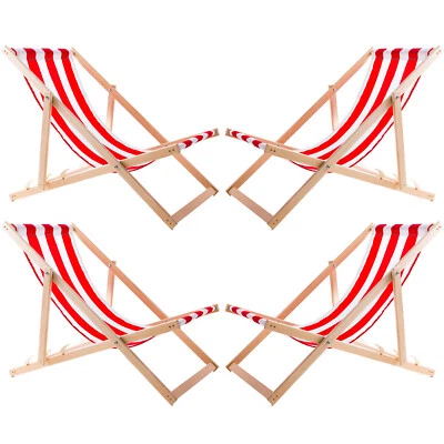 Ensemble de 4 chaises longues en bois rayées idéales pour plage et balcon - Photo 1/3