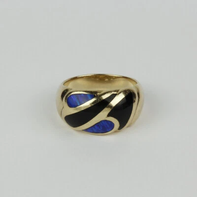 Anillo cúpula de oro amarillo de 14k, ópalo negro, ónix para mujer talla 7,25 Foto 1 de 3