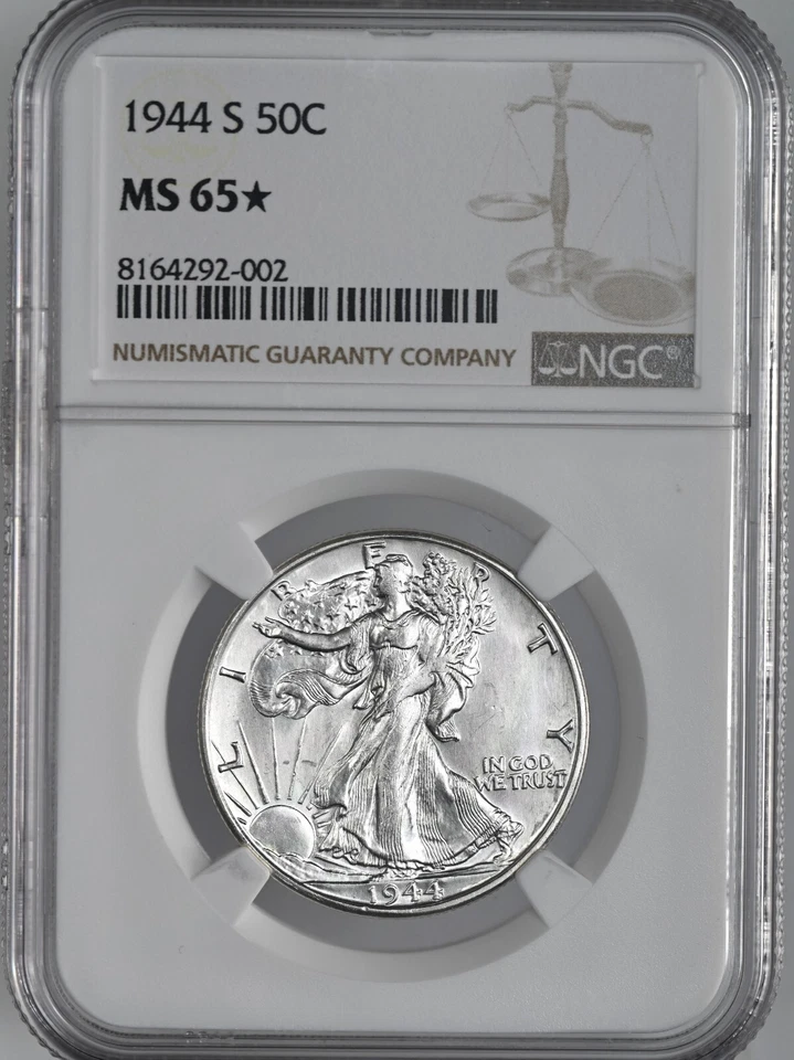 1944-S 50C WALKING LIBERTY HALF DOLLAR NGC MS65☆* #8164292-002 ☆NGC STAR GRADE☆* - Image 1 of 4