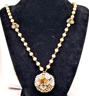 NWT Kate Spade Love Me Love Me Not Pearls Flowers Pendant Necklace Glam Bold Fun - Image 1 of 4
