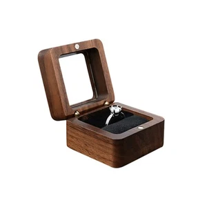 Wooden Ring Box, Mini Engagement Ring Holder Box with Transparent Cover, Squa... - Picture 1 of 6