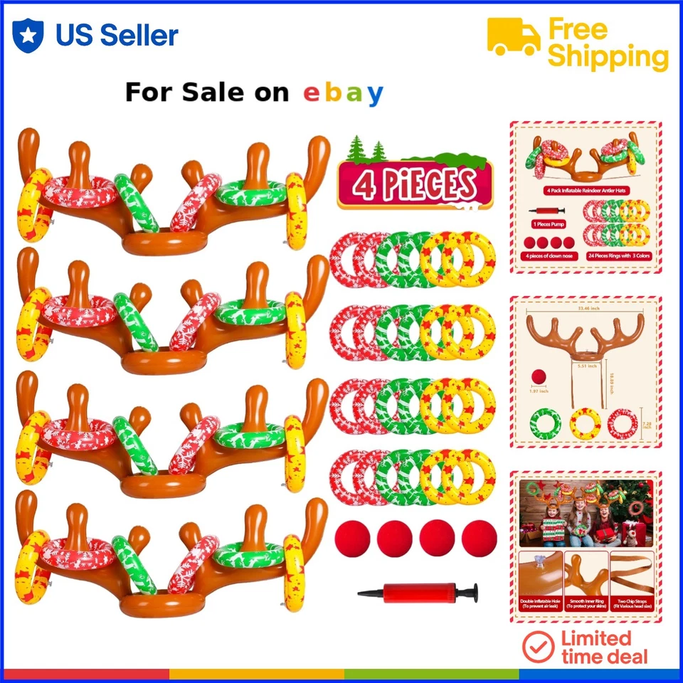 Juego Inflable de Lanzamiento de Cuernos de Reno Niños Adultos Fiesta de Navidad Interior Exterior Foto 1 de 4