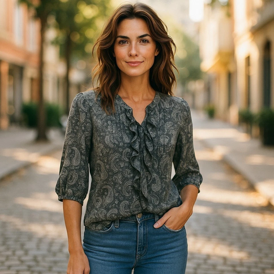 Denim & Supply Womens Blouse Size XS Ralph Lauren Lace Up Paisley Ruffle Poet - Image 1 of 4