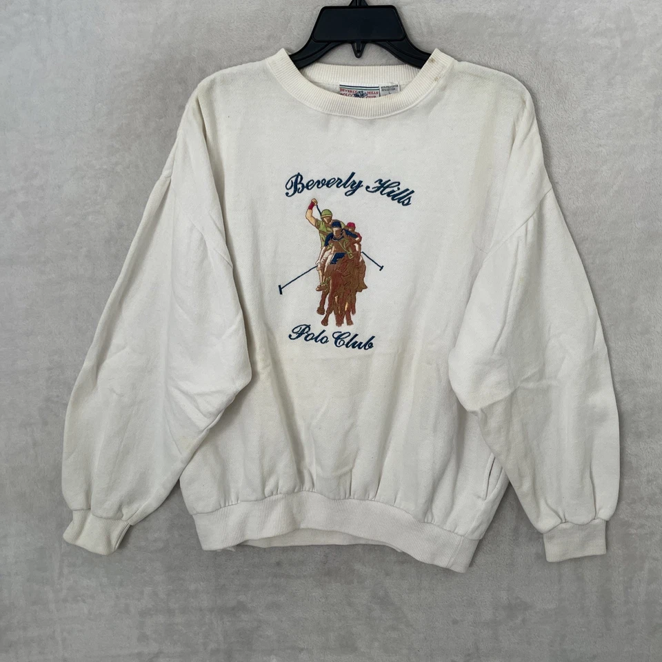 Beverly Hills Polo Club Hombre Sudadera Bordada Blanca L De Colección Años 90 Manga Larga Foto 1 de 4