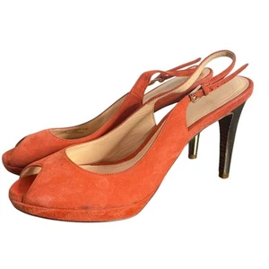 Cole Haan Air Slingback Heels Peep Toe Suede Leather Orange Pumps Size 8.5 - Picture 1 of 15