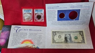 2000 U.S. Millennium 3-piece Coinage & Currency Set Silver Eagle - Image 1 of 4