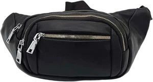 4 Zip Pockets Soft Faux Leather Bag Waist Pouch Travel Money Document Holder - Picture 1 of 49
