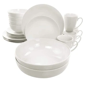 Elama 32-Piece Iris White Porcela in. Dinnerware and Serving Bowl Set (Service - Picture 1 of 6