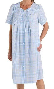 Nwt Miss Elaine Blue Plaid SEERSUCKER Snap House Dress Lounge Nightgown Robe XL - Picture 1 of 3