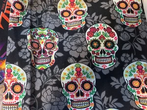 Day of the Dead skulls Scrap 7"x 28”, Cotton Fabric, Fat eighth, colorful - Picture 1 of 1