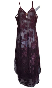 Vintage California Dynasty Nightgown Size M Purple Sheer Floral Long Slipdress - Picture 1 of 7