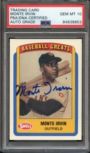 1990 SWELL BASEBALL GREATS 85 SIGNED MONTE IRVIN PSA/DNA AUTO 10 BB - Picture 1 of 1