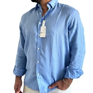100% Linen Shirt for Men Long Sleeve for Casual Beach Vacation Christmas Gift - Picture 1 of 4