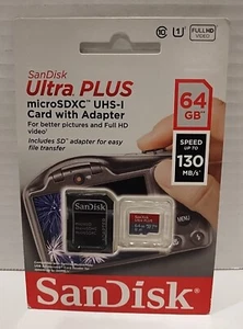 SanDisk Ultra Plus MicroSDXC UHS-I Card With Adapter (64GB) Memory Camera Phone - Picture 1 of 5