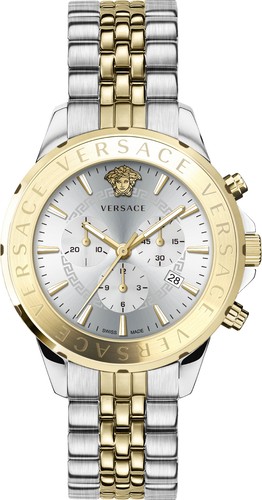 Versace VEV601623 Signature Cronografo Argento Oro Acciaio Inox Orologio Uomo NUOVO