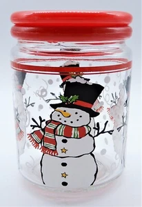 KIG Indonesia Christmas Clear Glass Canister Whimsical Snowman Design - Picture 1 of 8