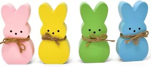 Easter Decoration 4PCS Easter Peeps Wooden Signs Tiered Tray Easter Table Decor - Picture 1 of 6