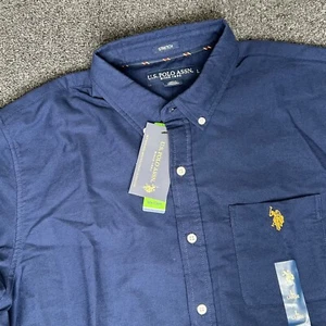 U.S Polo Assn Mens Blue Short Sleeve Button Down Shirt L Stretch NWT - Picture 1 of 9