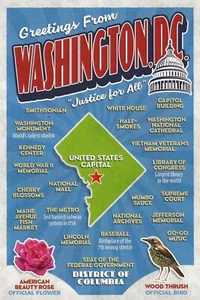 Postal Washington D.C. "Justicia para todos" mapa de saludos cartas grandes sin usar como nuevo - Imagen 1 de 1
