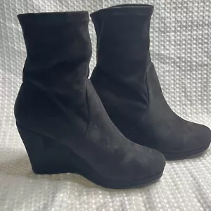 Schwarze Damen-Stiefeletten Größe 8 Wildlederimitat mit 4-Zoll-Keilabsatz - Bild 1 von 12