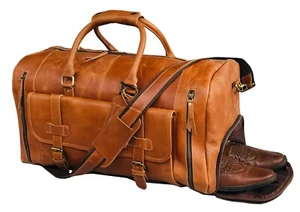 Buffalo Leather Duffle Bag Travel Luggage Handbag Weekend Shoe Compartment - Picture 1 of 8