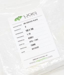 Placa de vidrio de borosilicato recubierta UQG Optics AR ATG-1101 1 pieza NUEVA - Imagen 1 de 3