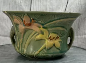 Vintage Roseville Keramik 470-5 Vase/Übertopf blau mit weißen Blumen = - Bild 1 von 7