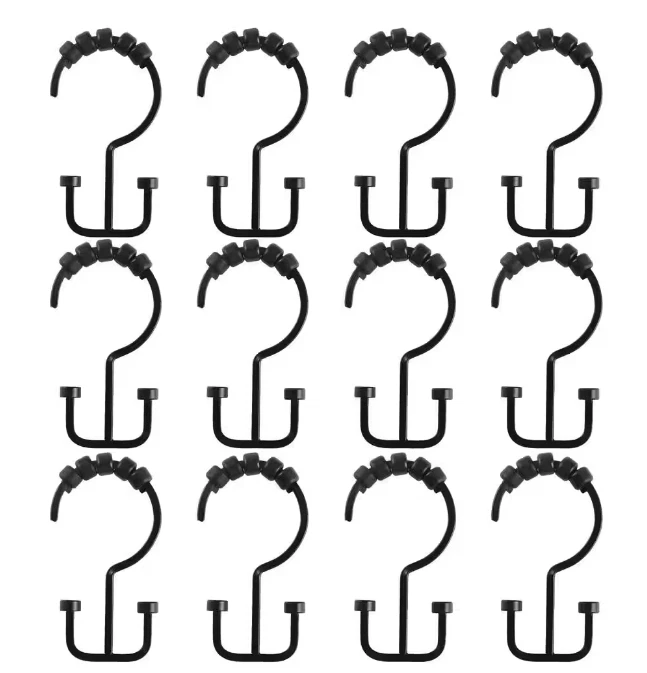 Utopia Alley HK1BK Deco Flat Double Roller Shower Curtain Hooks in Black PK 12