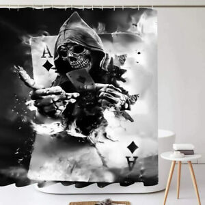Washable Reaper Playing Cards Shower Curtain Bathroom Decor with 12 Hooks