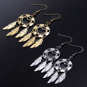 Stainless Steel Chandelier Earrings Dream Catcher Feather Silver 0.7mm Z391 - Picture 1 of 9