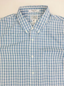 L.L. Bean Slim Fit Wrinkle Free Men Size Large Blue White Black TRim Check Shirt - Picture 1 of 8