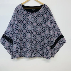 AB Studio Blouse Top Woman 3X Flare Sleeve Abstract Print Gathered Casual Office - Picture 1 of 11