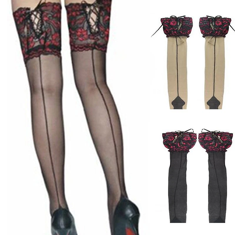 Sexy Liga de Encaje Para Mujer Top Medias Transparentes Negras Sujeta Sexy Medias de Encaje Foto 1 de 4