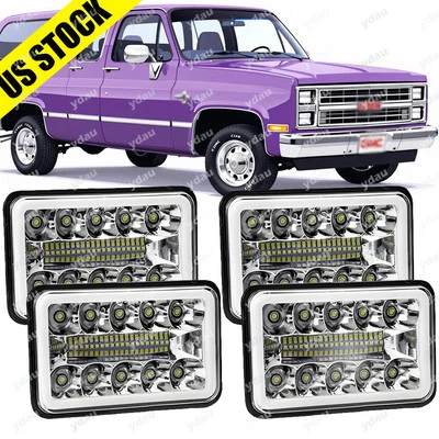 4pcs For GMC C1500 Suburban G2500 G3500 Van 4x6'' LED Headlights Hi/Lo Beam DRL - Image 1 of 4