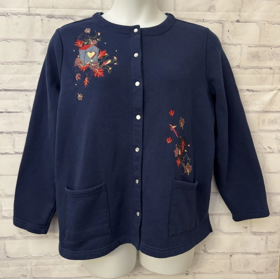 Breckenridge женщина 2 X Grandmacore Y2K толстовка Snap птицы листья опрятный карман - Изображение 1 из 4