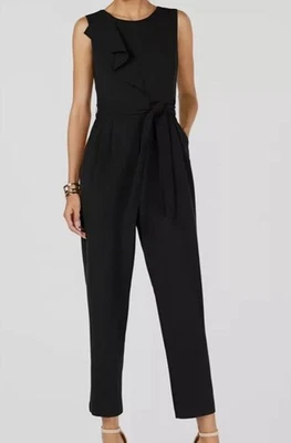 Mono para mujer Jessica Howard negro con volantes en cascada con cinturón talla pequeña 14P Foto 1 de 2