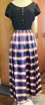 Vestido de anfitriona vintage de los años 50 y 40 vestido de anfitriona a rayas tafetán B38 Foto 1 de 4