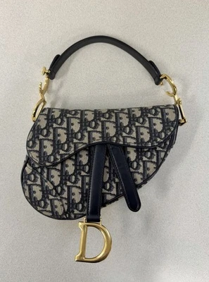 Auténtico Bolso de Mano Christian Dior Azul Marino Oblicuo Trotter Saddle 03-RU-0178 Foto 1 de 4