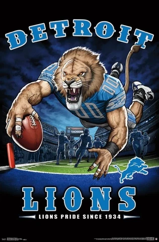 Detroit Lions LIONS PRIDE SINCE 1934 End Zone TD Dive NFL Theme Art 22x34 POSTER Cover