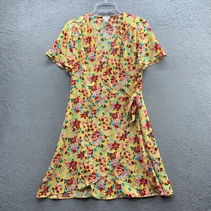 J.Crew Women’s Size 14 Yellow Multicolor Floral Tie Ruffle Wrap Mini Sun Dress - Picture 1 of 12