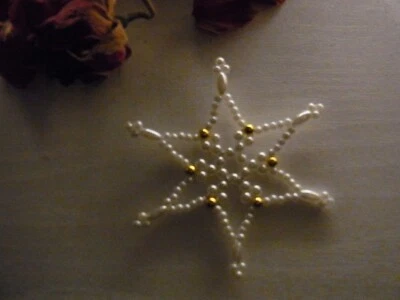 Perlenstern X o gold 2 NEU Handarbeit Fensterdeko Deko Christbaumschmuck - Bild 1 von 2